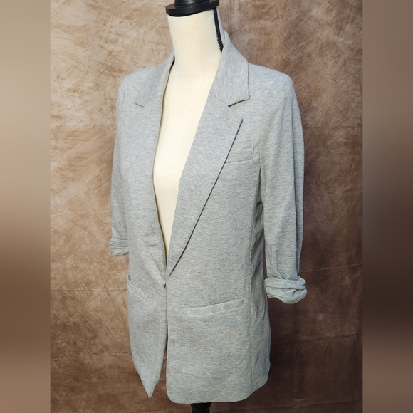 Forever 21 Heather Gray Knit Blazer – Ruched Sleeve – Size S - Picture 2 of 8